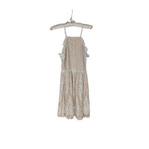 Francesca's Sz S Womens White Beige Lined Spaghetti Strap Lace Fit & Flare Dress